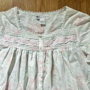 EILEEN WEST vintage cotton nightgown floral lace long sleeve cottagecore size M